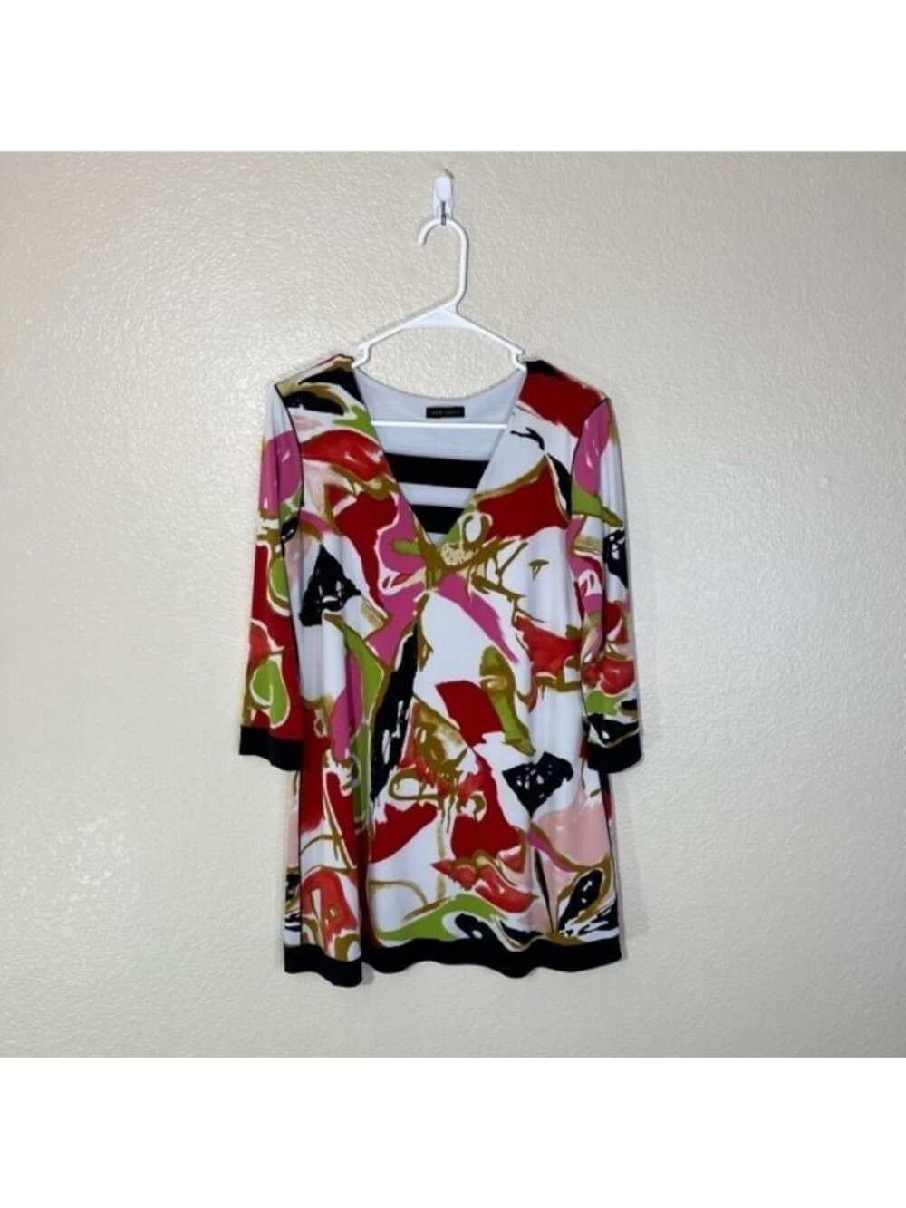 Eva Varro Multicolor Floral Abstract Art Stretch Long Sleeve Tunic Blouse Top XL